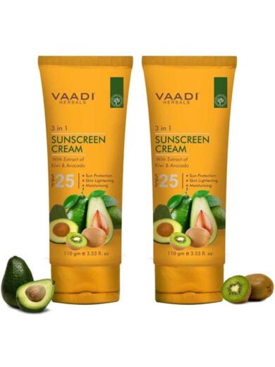 Organic Sunscreen Cream SPF 25 with Kiwi Avocado Extract Protects Nourishes Skin Enhances Complexion