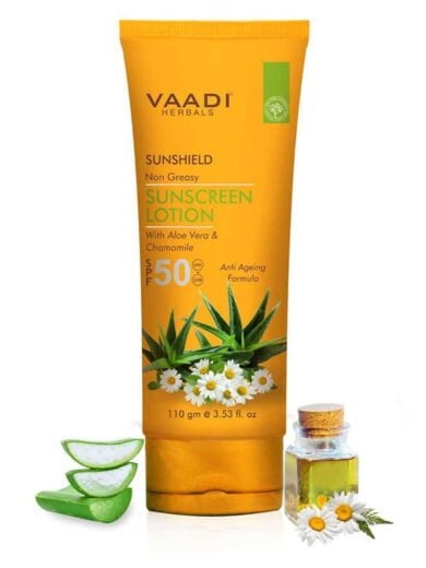Organic Sunscreen Lotion SPF 50 with Aloe Vera Chamomile Non Greasy Long Lasting Soothes Burnt Skin1