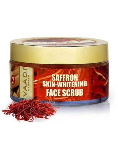 Skin Brightening Organic Saffron Scrub with Basil Oil Shea Butter Improves Complexion Reduces Puffiness Marks Spots