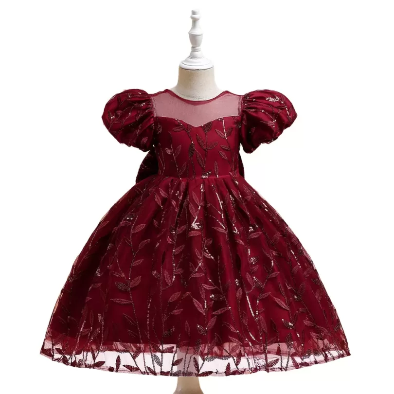 Balloon Sleeved with Embroidery Party Dress For-Girls