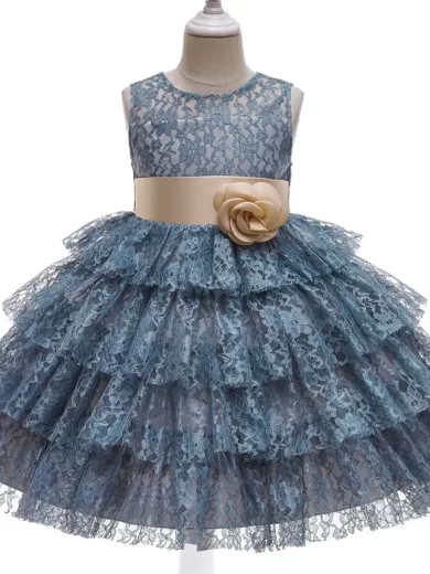 Mesh Layered Frill Party Dress For Girls