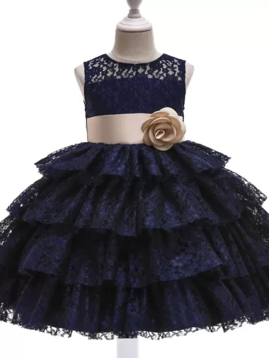 Mesh Layered Frill With Corsage Party Dress For Girls