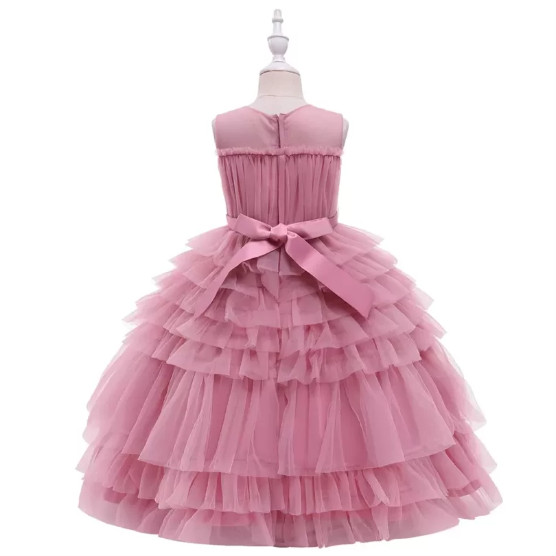 Layered Mesh Long-pink-Party-Dress For Girls