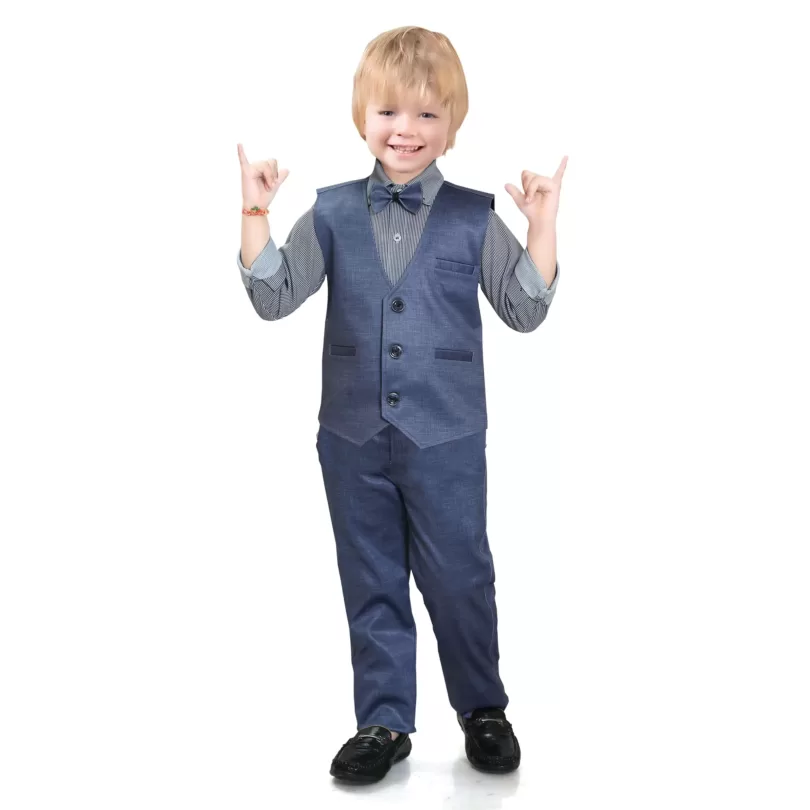 Strip Shirt Solid Pattern Bow Tie 4 Pieces Child Tuxedos Outfits