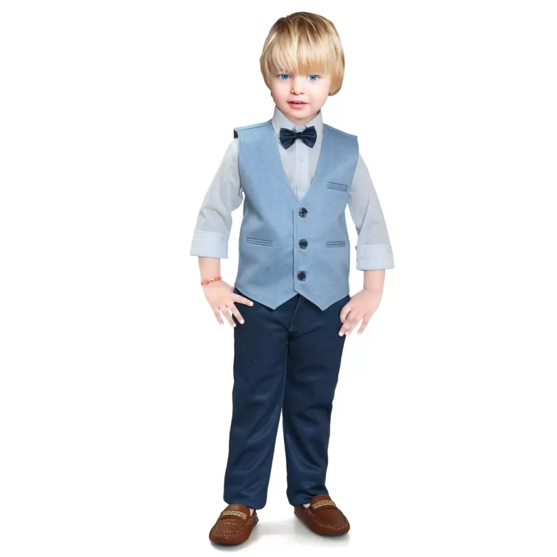 Tank Shirt Solid Pattern Bow Tie 4 Pieces Child Tuxedos Outfits