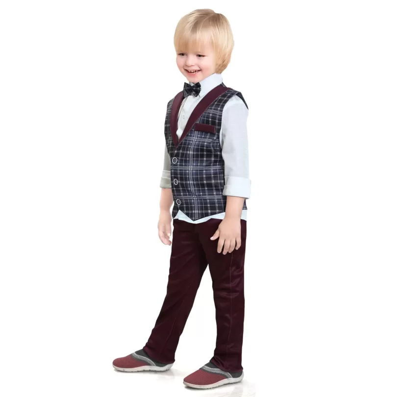 Checks Pattern Bow Tie 4 Pieces Child Tuxedos Outfits