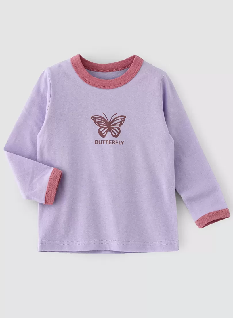 Butterfly Printed Printed Purple Tshirt For Girl