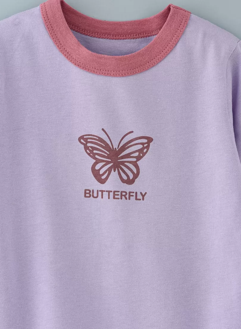 Butterfly Printed Printed Purple Tshirt For Girl