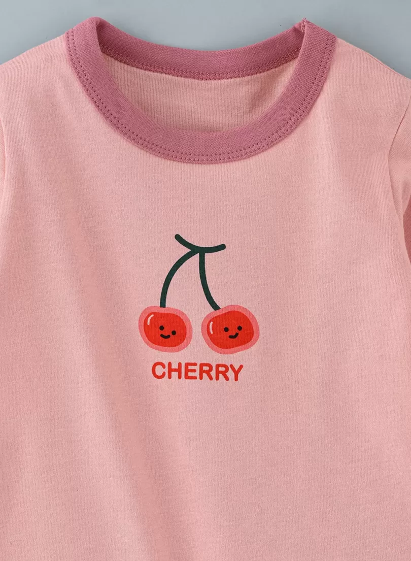 Cute Cherries Printed Tee For Girls