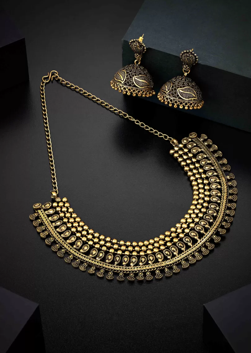 Gold-Plated Oxidised Choker Necklace