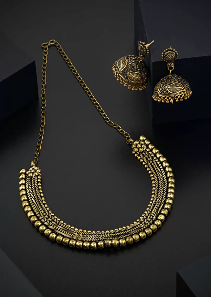 Heavy Gold-Plated Oxidised Choker Necklace