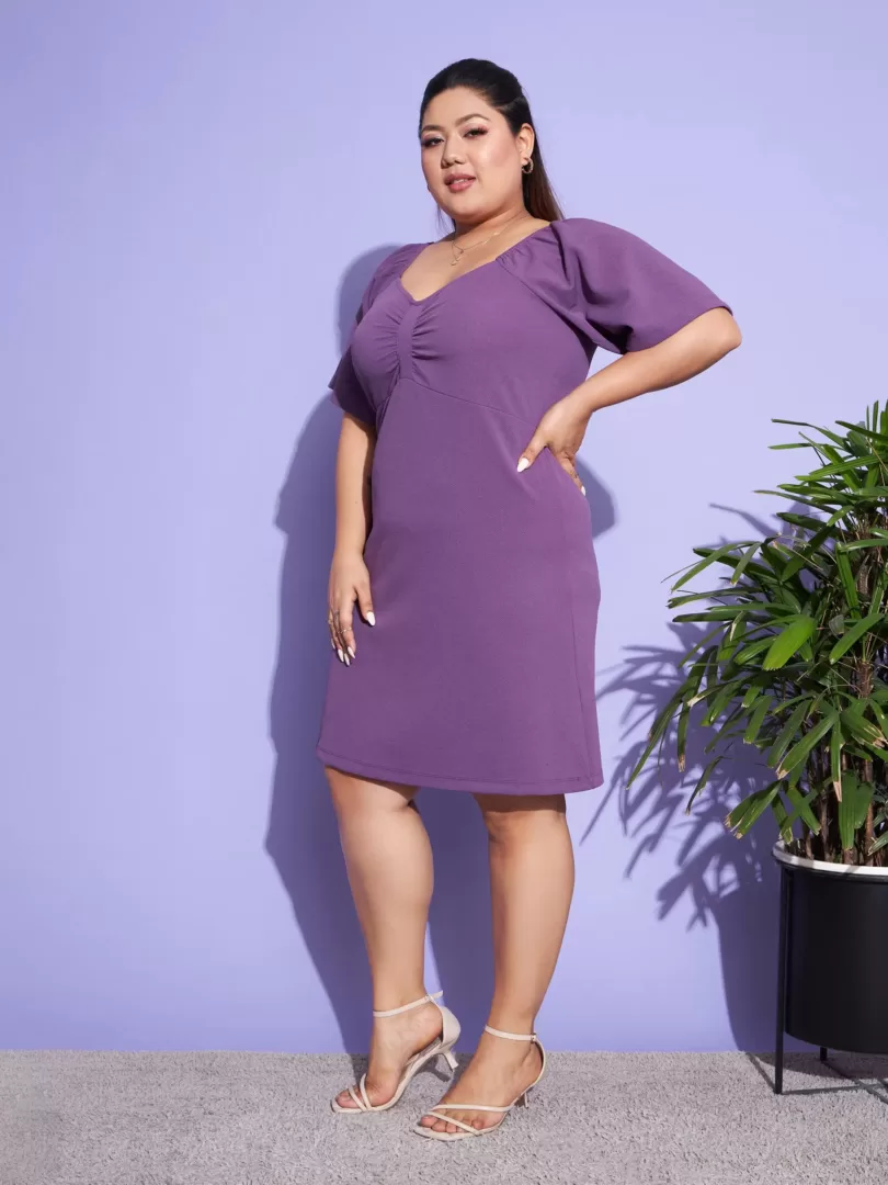 Women Purple Solid A-Line Dress