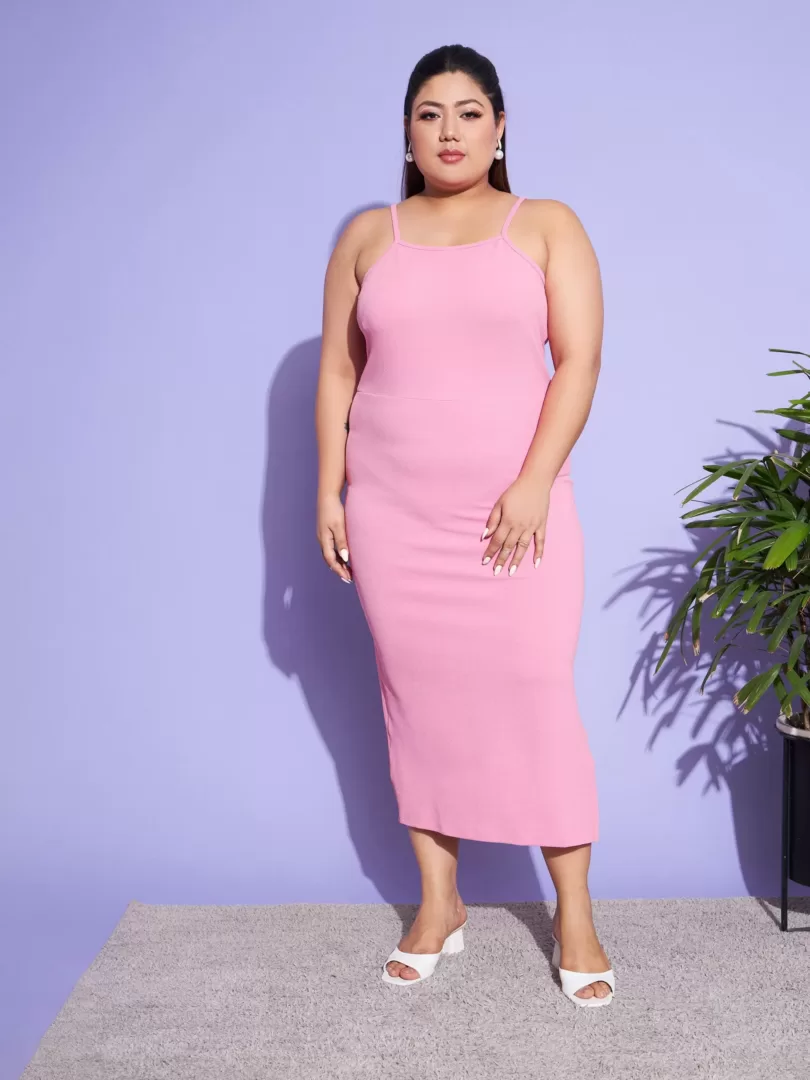 Women Pink Solid Strappy Dress With Shrug