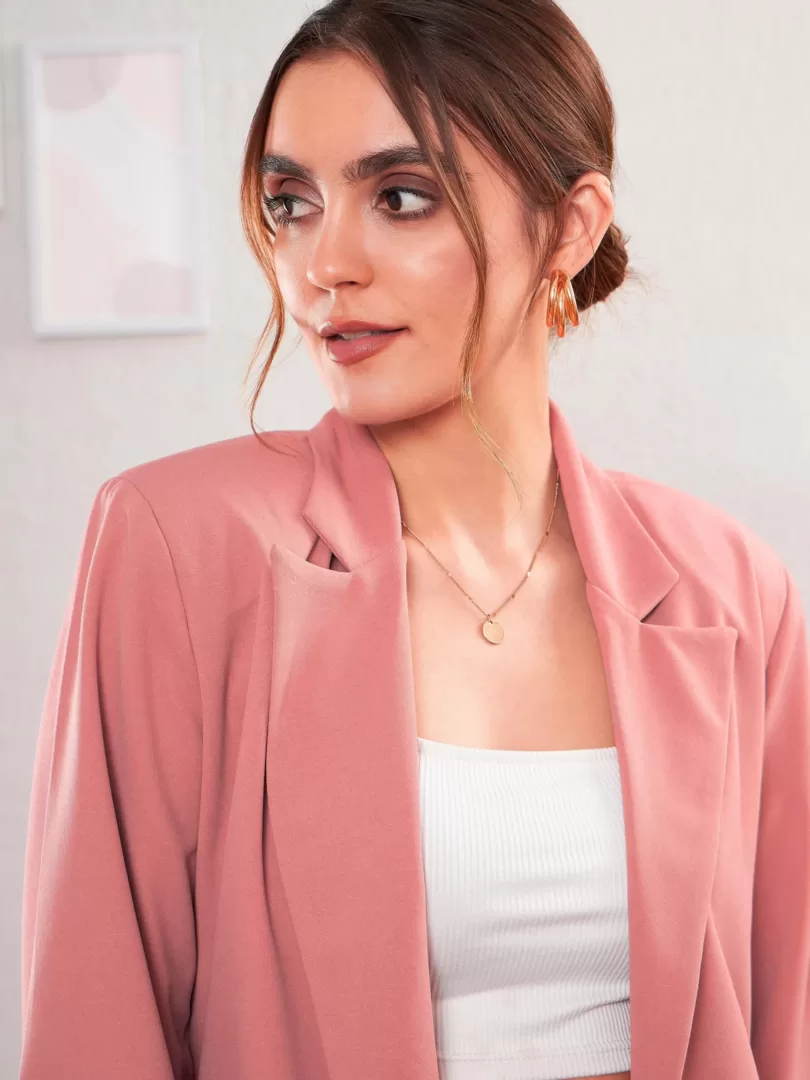 Women Peach Longline Front Open Blazer