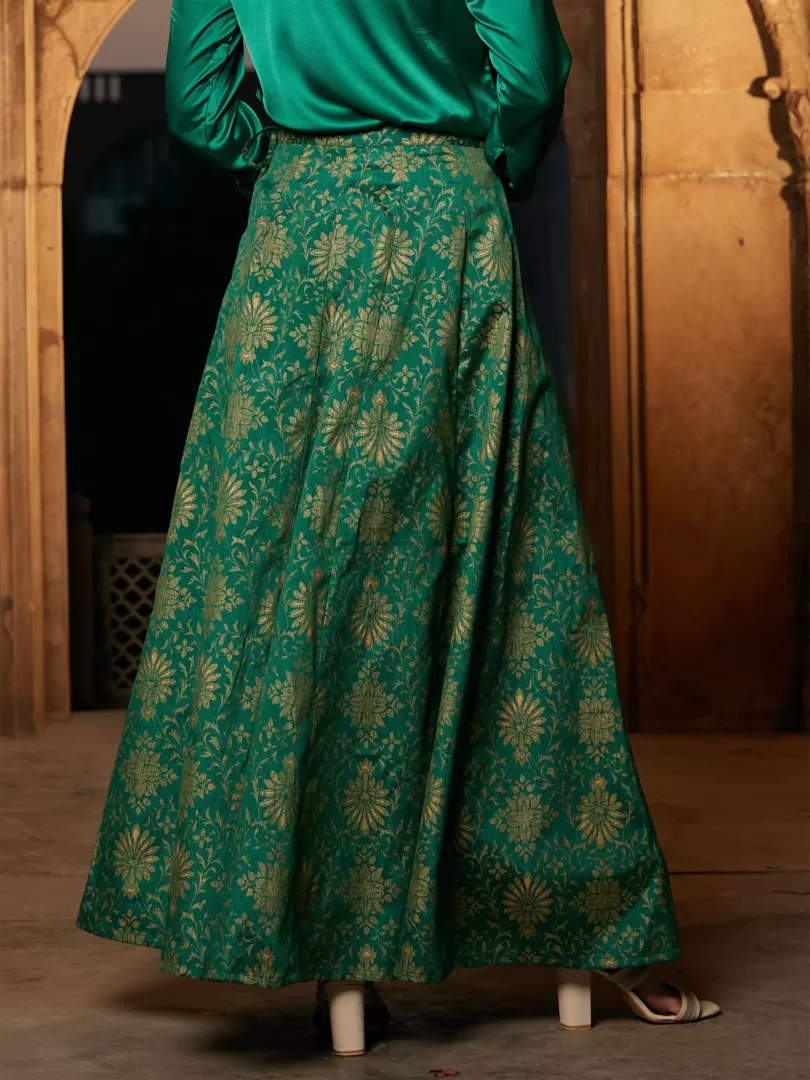 Women Green Brocade Jacquard Anarakali Skirt