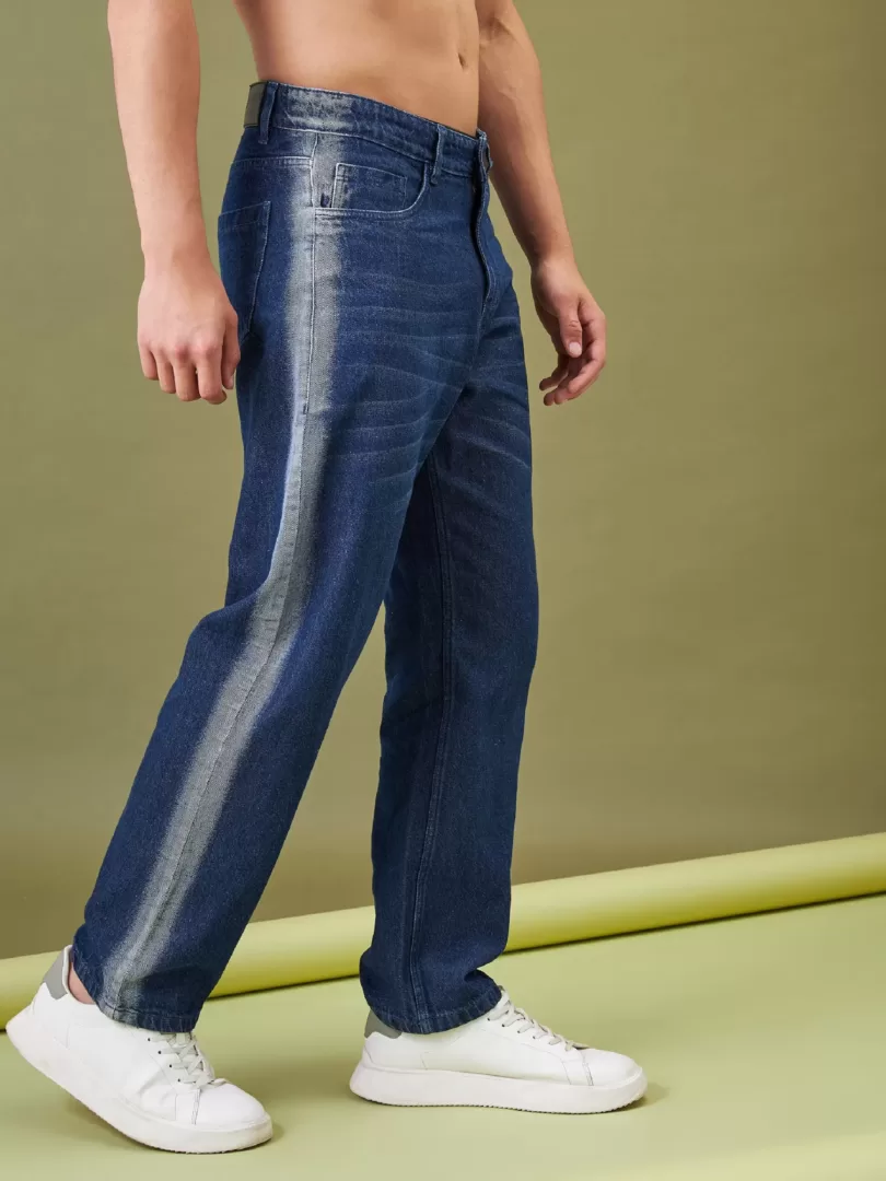Men Blue Washed Relax Fit Jeans