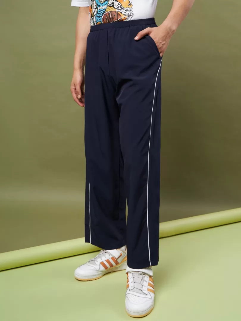 Unisex Navy Piping Parachute Track Pants