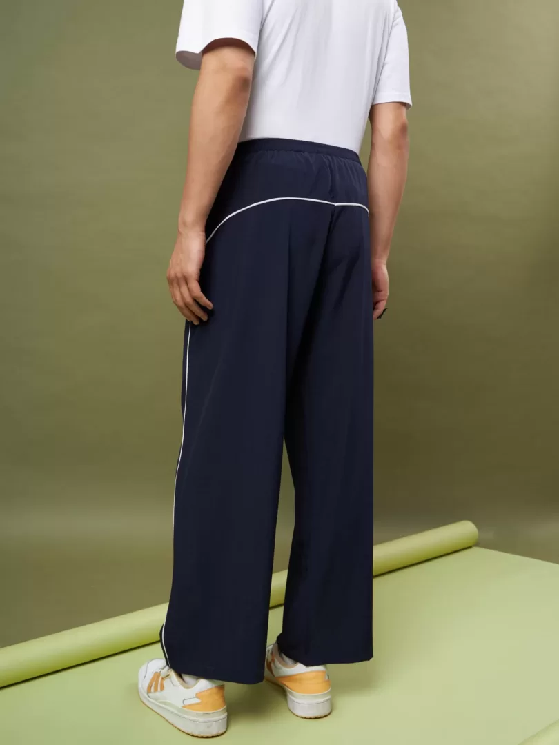 Unisex Navy Piping Parachute Track Pants
