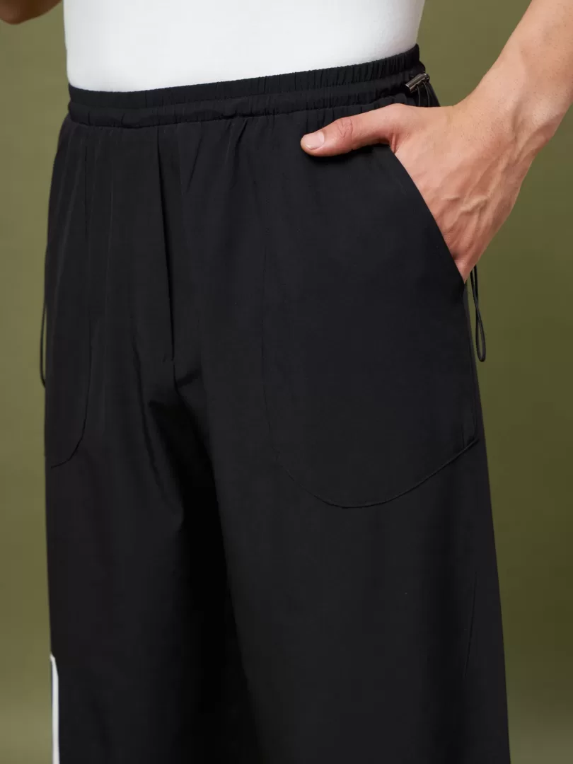 Unisex Black Printed Parachute Track Pants