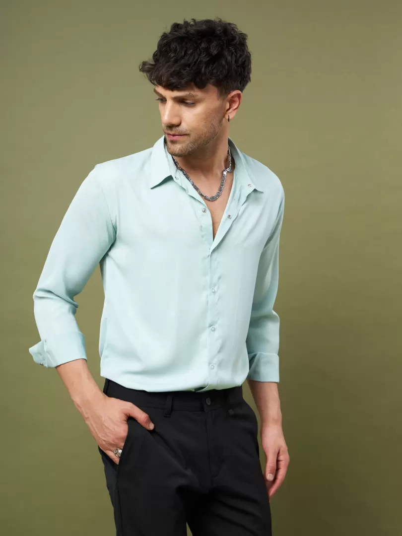 Unisex Mint Green Satin Relax Fit Shirt