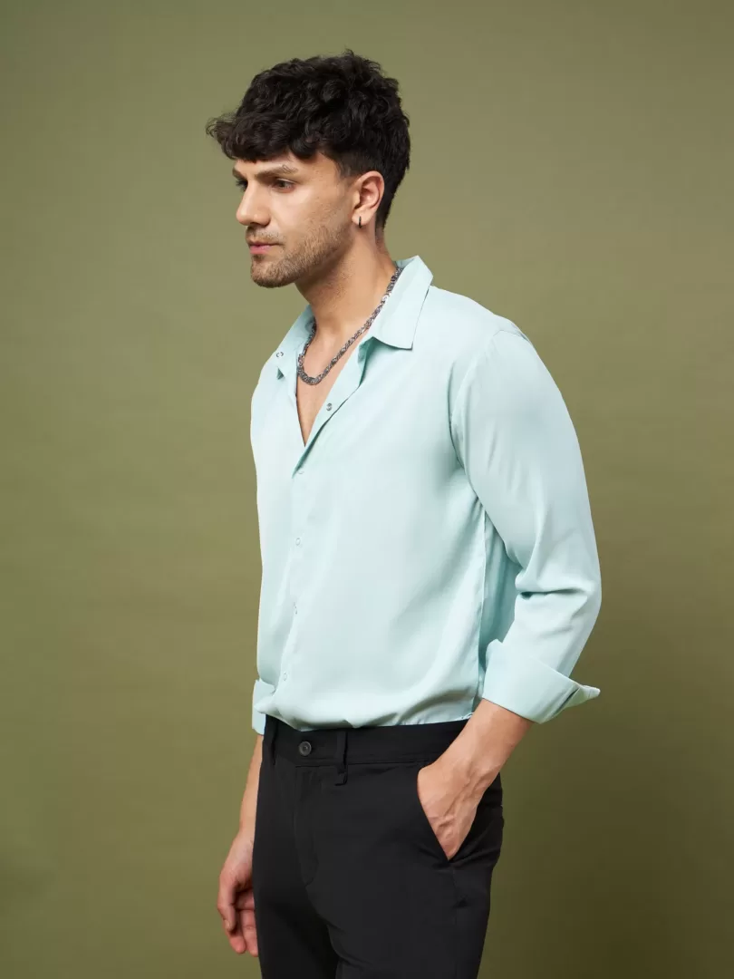 Unisex Mint Green Satin Relax Fit Shirt