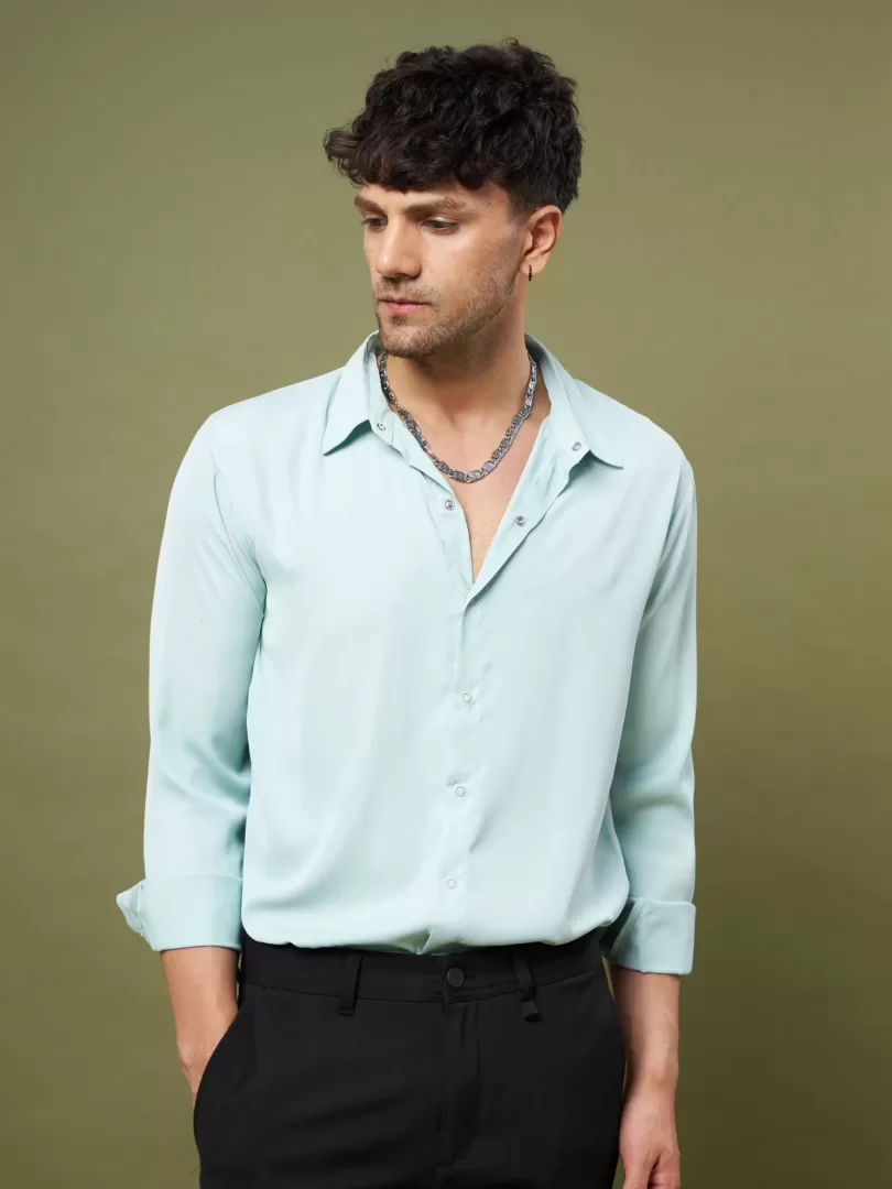 Unisex Mint Green Satin Relax Fit Shirt