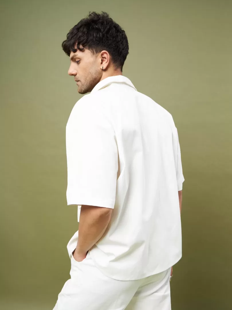 Men White Twill Box Pocket Oversized Shirt