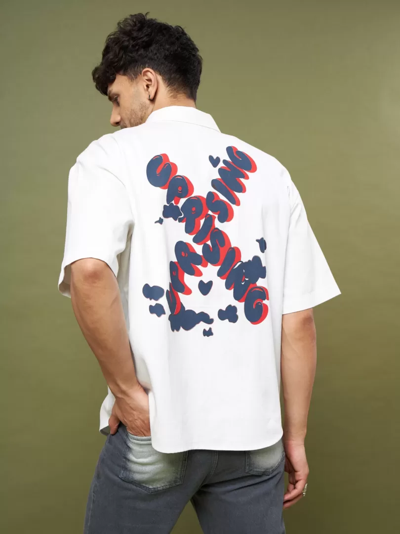 Men White Twill UPRISING Printed Oversized Shirt