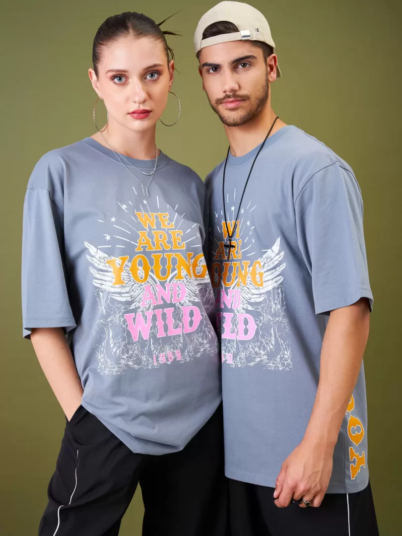 Unisex Grey YOUNG WILD & FREE Oversize T-Shirt