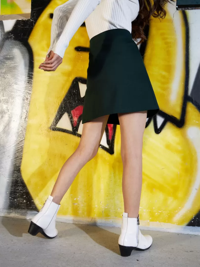 Girls Green Front Button Mini Skirt