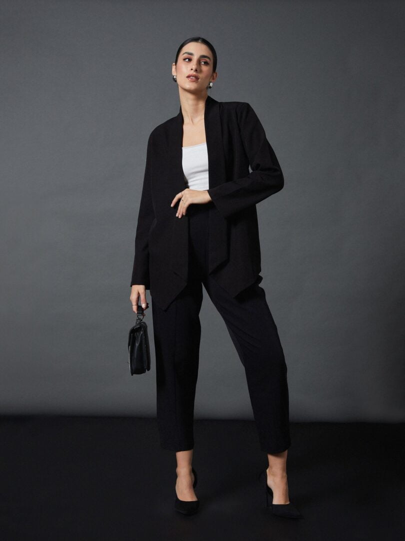 Women Black Shawl Collar Front Open Blazer