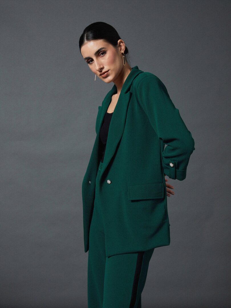 Women Emerald Green Front Button Blazer