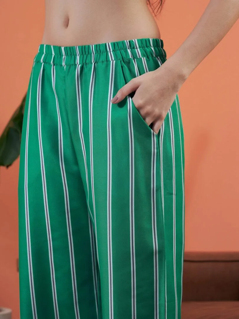 Women Green Stripes Shirt With Lounge Pants