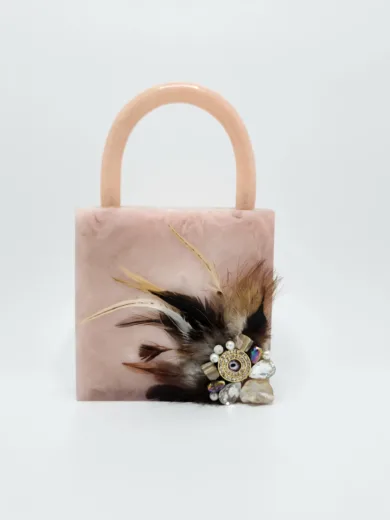 Handled Resin bag with suede lining - WIDTH 5 In" LENGTH 8 In"
