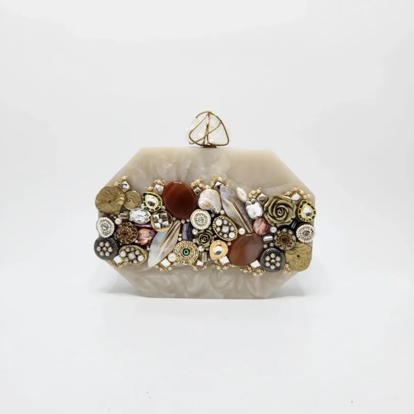 Resin bag with suede lining - WIDTH 7.25 In" LENGTH 5.25 In"