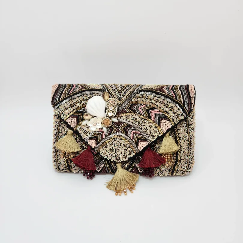 EMBROIDERED BAG IN MULTI SHADE  - WIDTH 10 In" LENGTH 6 In"