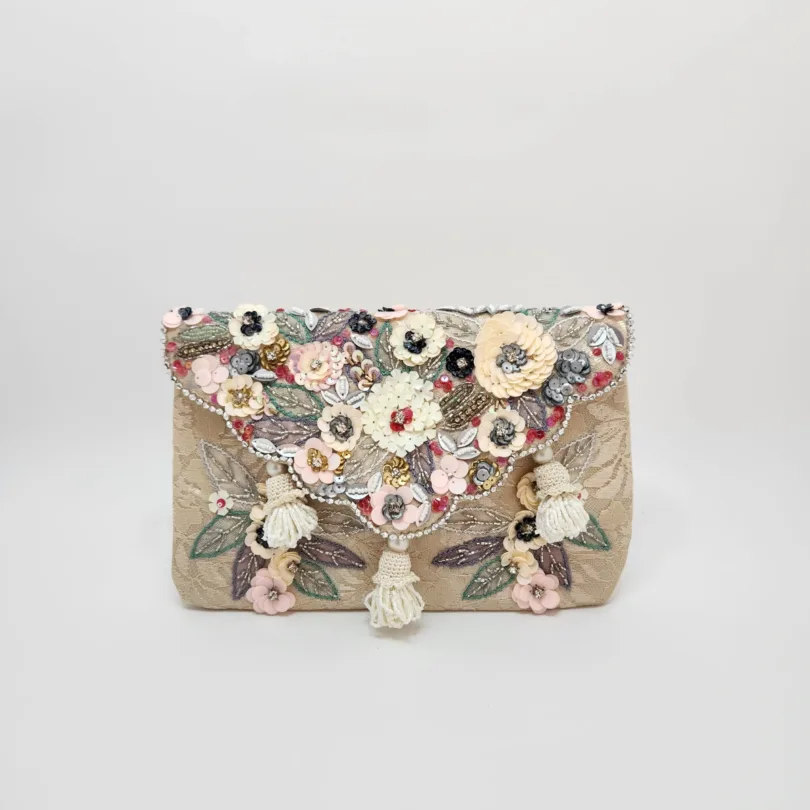 EMBROIDERED BAG IN MULTI SHADE - WIDTH 10 In" LENGTH 6.5 In"