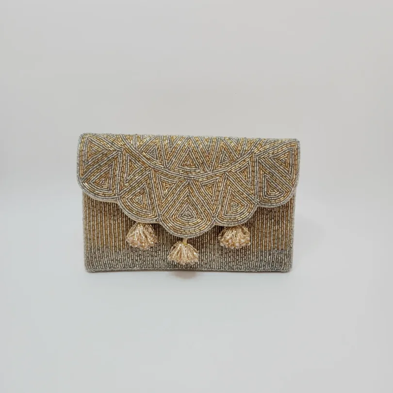 EMBROIDERED BAG IN GOLD AND SILVER SHADE - WIDTH 10 In" LENGTH 6 In"