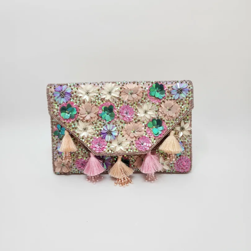 EMBROIDERED BAG IN MULTI SHADE  - WIDTH 10 In" LENGTH 7 In"