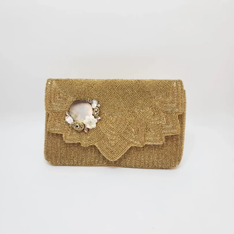 EMBROIDERED BAG IN GOLD SHADE - WIDTH 11 In" LENGTH 7 In"