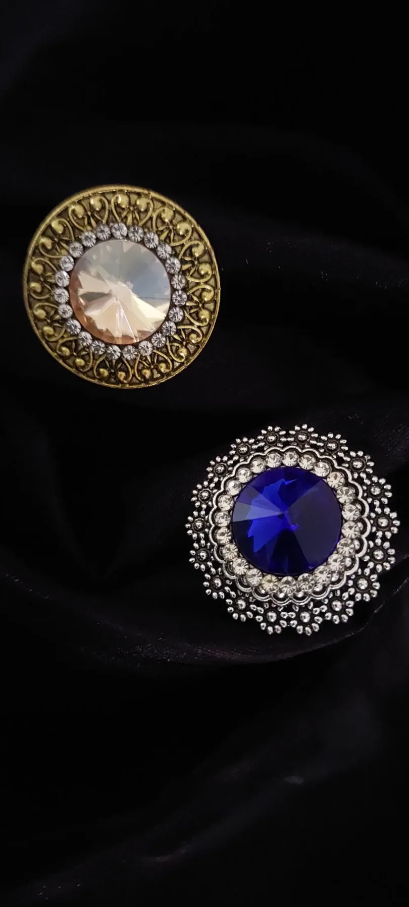 Golden-Toned Blue - Yellow stone-studded adjustable finger rings combo
