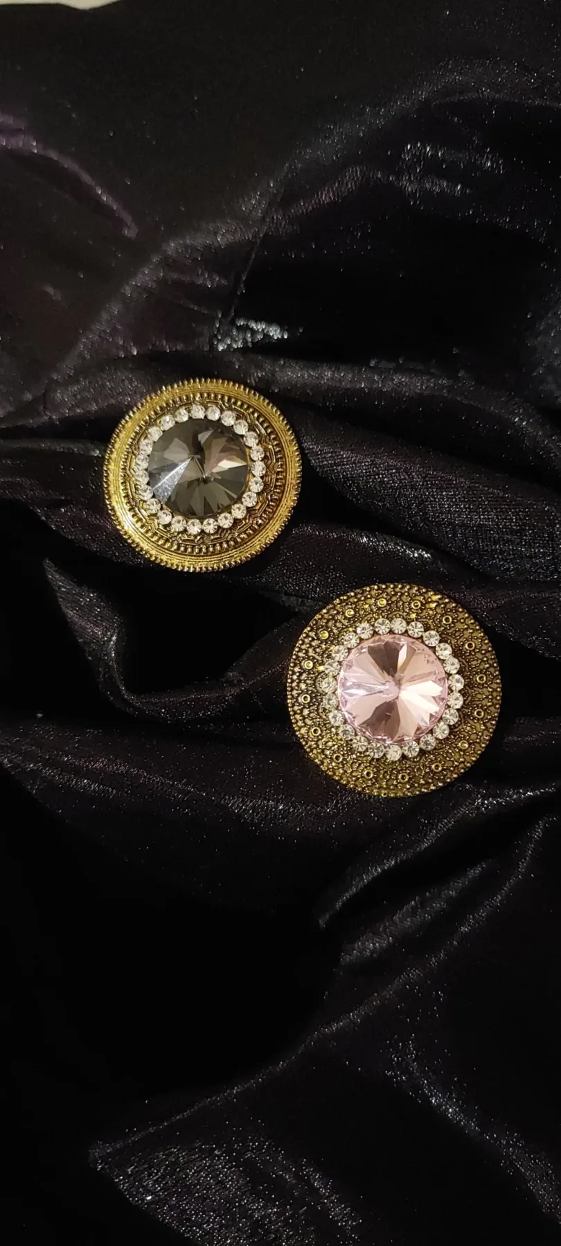 Golden-Toned Brown - Pink stone-studded adjustable finger rings combo