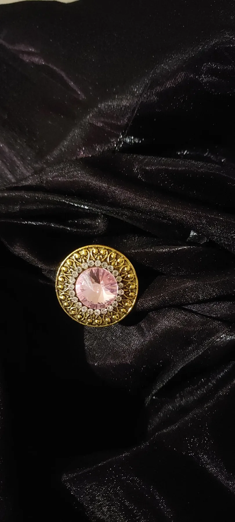 Golden-Toned Pink - Black stone-studded adjustable finger rings combo