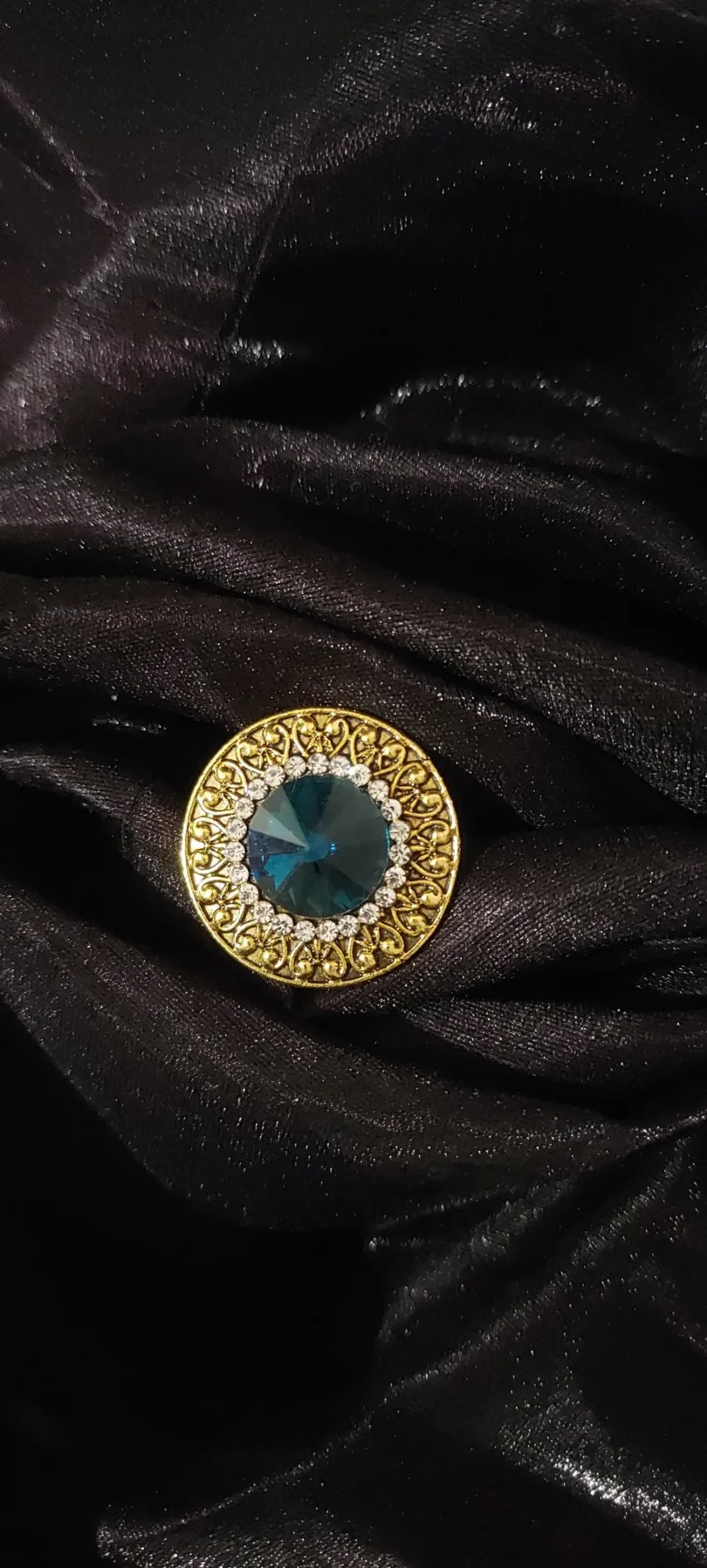 Golden-Toned Blue - Black stone-studded adjustable finger rings combo