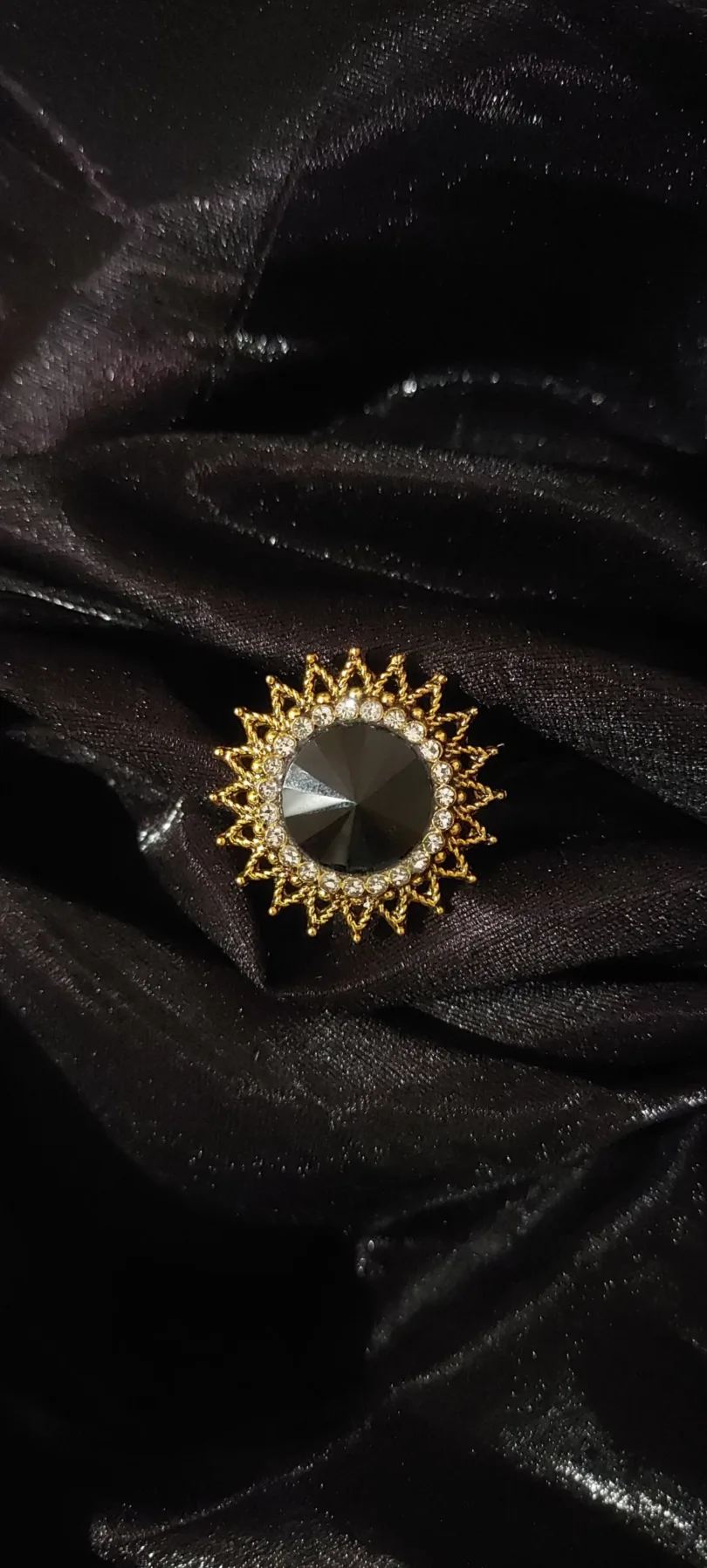 Golden-Toned Yellow - Black stone-studded adjustable finger rings combo