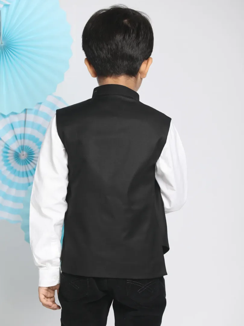 Boys' Black Cotton Blend Nehru Jacket