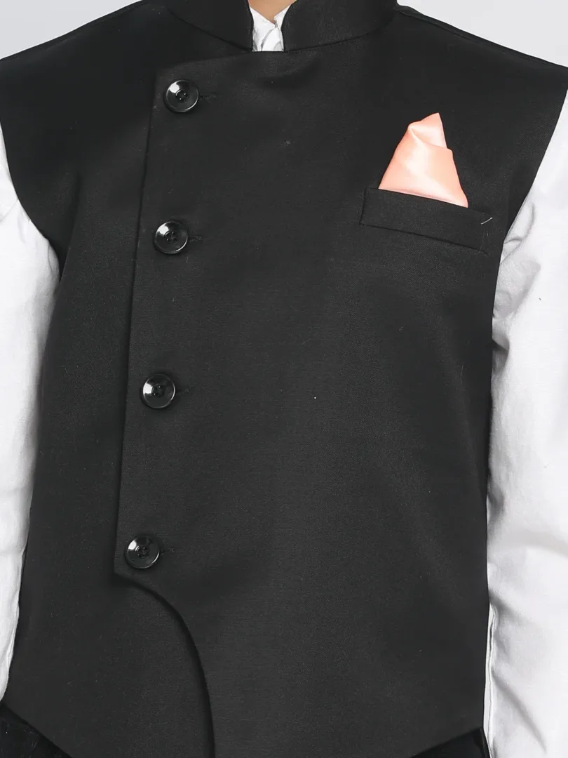 Boys' Black Cotton Blend Nehru Jacket