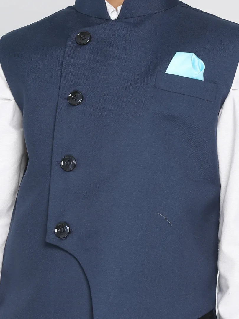 Boys' Navy Blue Cotton Blend Nehru Jacket