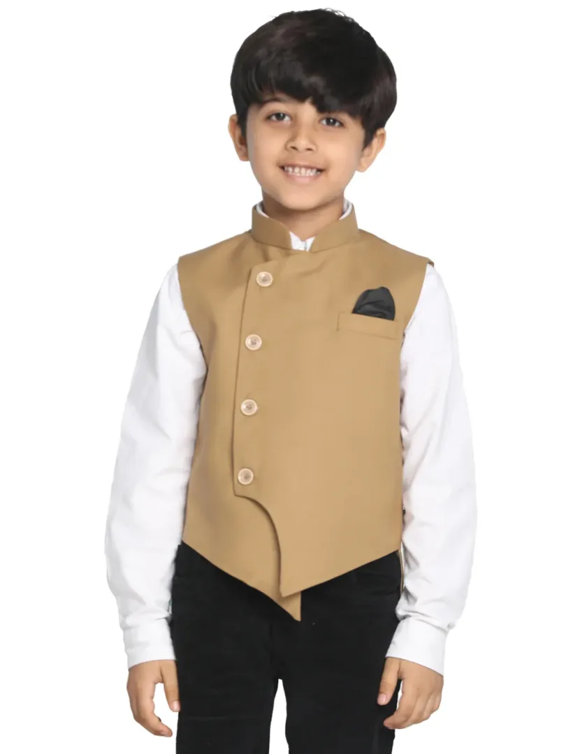 Boys' Beige Cotton Blend Nehru Jacket