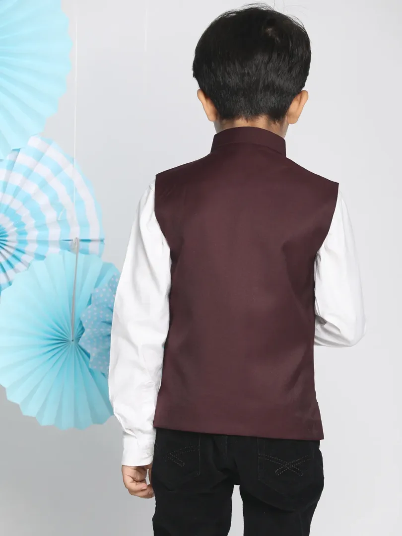 Boys' Maroon Cotton Blend Nehru Jacket